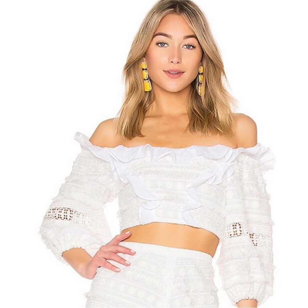 ALEXIS Phelia White Embroidered Cropped Top in Size S